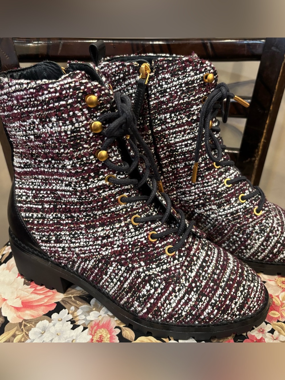 Tory Burch 7 Miller Lug Sole Tweed Combat Boots